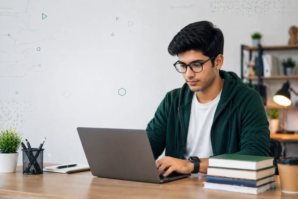 student-working-on laptop