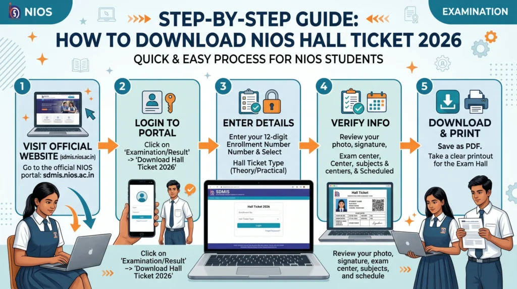 Step-by-step NIOS Hall Ticket 2026 download process