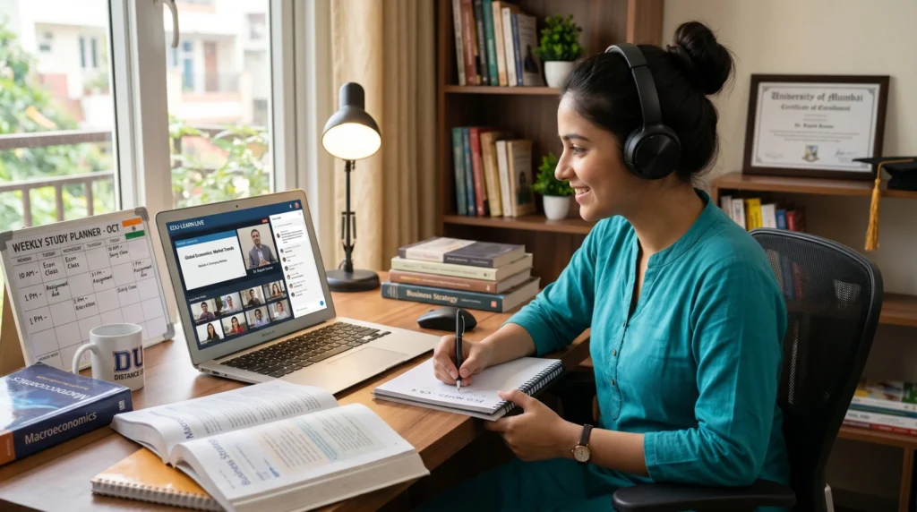 Student attending online classes through IGNOU distance education platform.