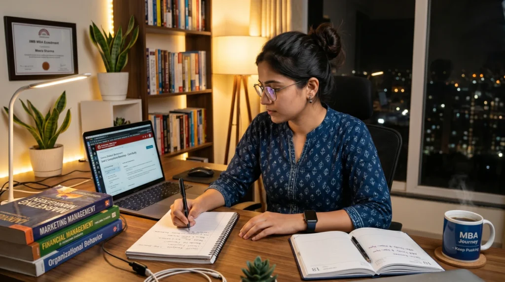 Student completing the IGNOU MBA online admission application on a laptop.
